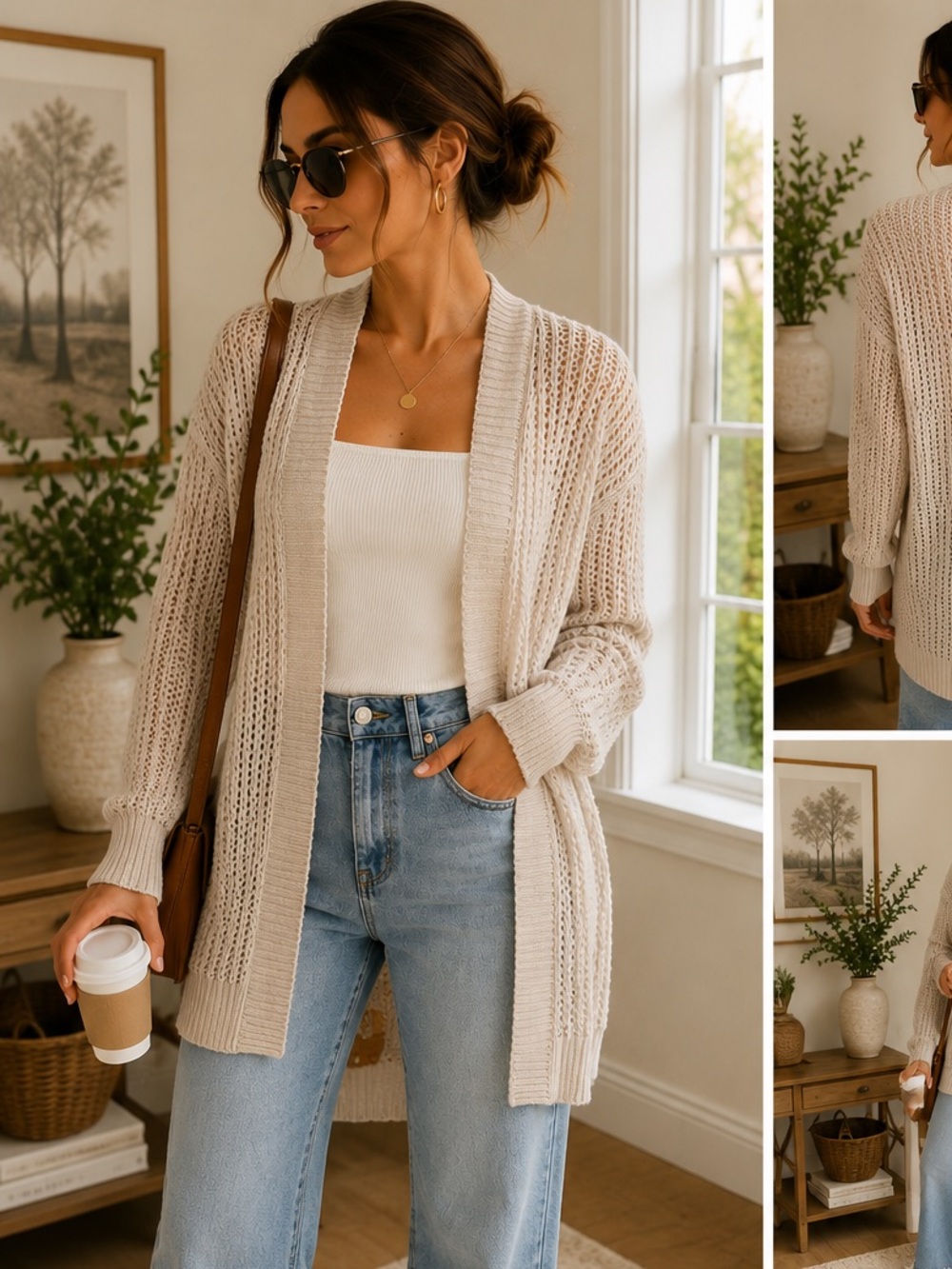 🤍 mySTYLE Open-Knit Cardigan Sweater — Size Medium
